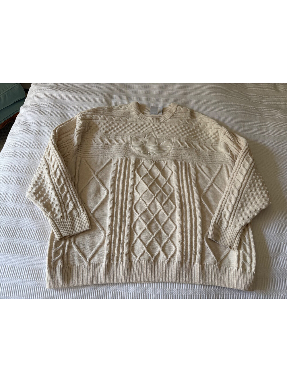 Adidas Originals Trefoil Cable Knit Sweater - Cream/Off-White - Size XL - Picture 7 of 11